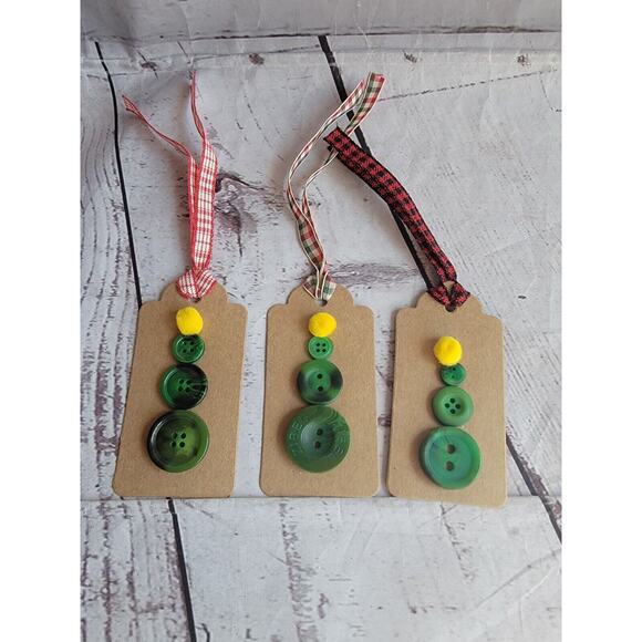 Handmade Button Christmas Grift Cards Christmas Tree Lot Of 3 - Picture 1 of 5
